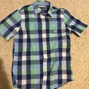 Chaps Men's Casual Blue and Green Checkered Shirt